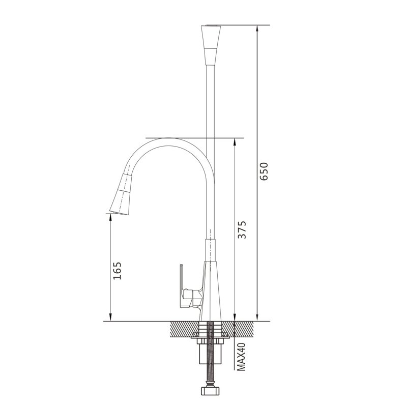 Смеситель для кухни с гибким изливом Shevanik S543T-3, оружейная сталь/черный