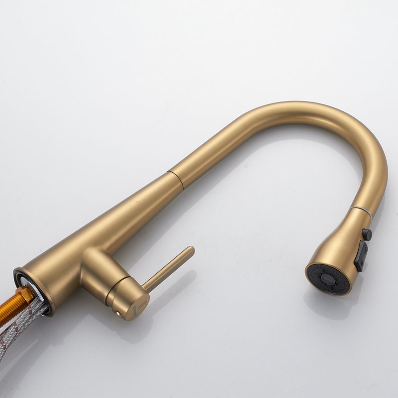 Смеситель для кухни с выдвижным изливом Shevanik S363G, золотой сатин