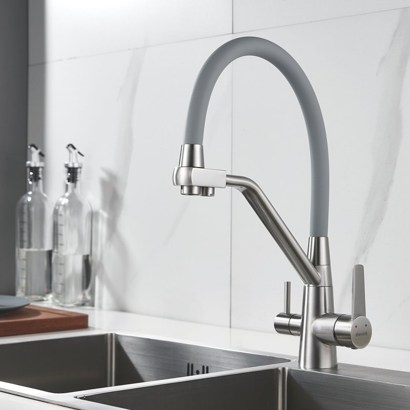 Смеситель для кухни с подключением фильтра Shevanik S968L, сатин