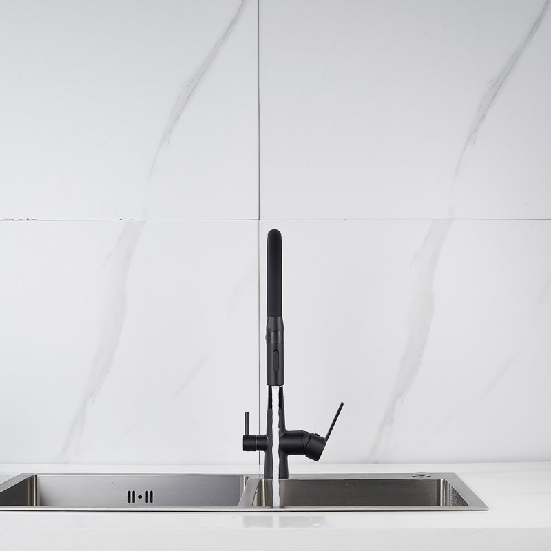 Смеситель для кухни с гибким изливом и подключением фильтра Shevanik S278H, черный