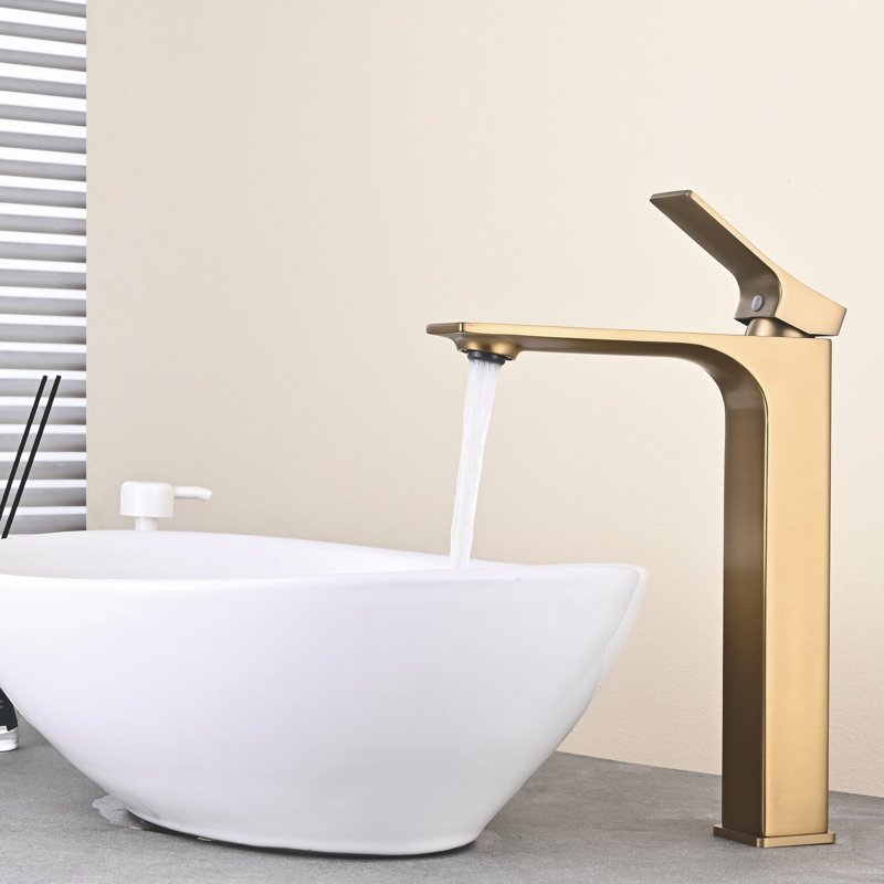 Смеситель для раковины высокий Shevanik S6111G, золотой сатин