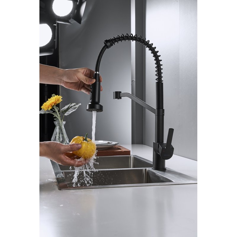 Смеситель для кухни с гибким изливом Shevanik S963H, черный