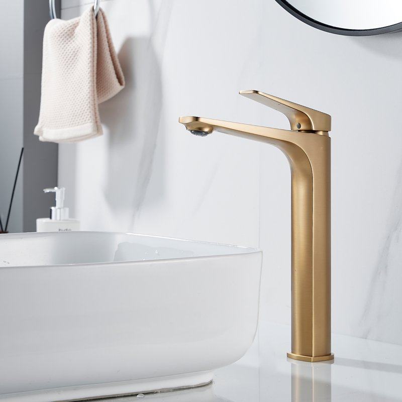 Смеситель для раковины высокий Shevanik S4211G, золотой сатин