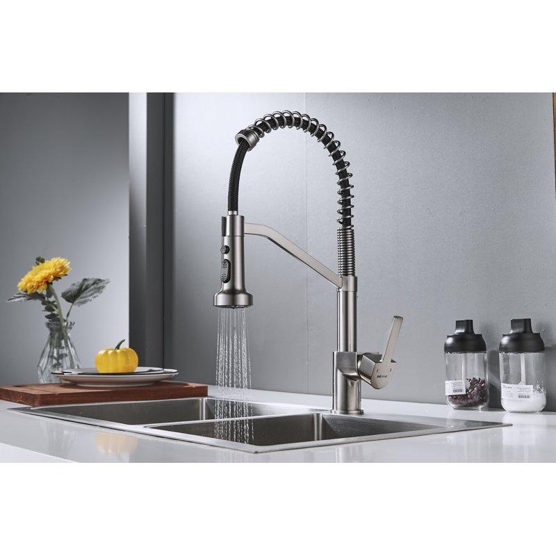 Смеситель для кухни с гибким изливом Shevanik S963L, сатин