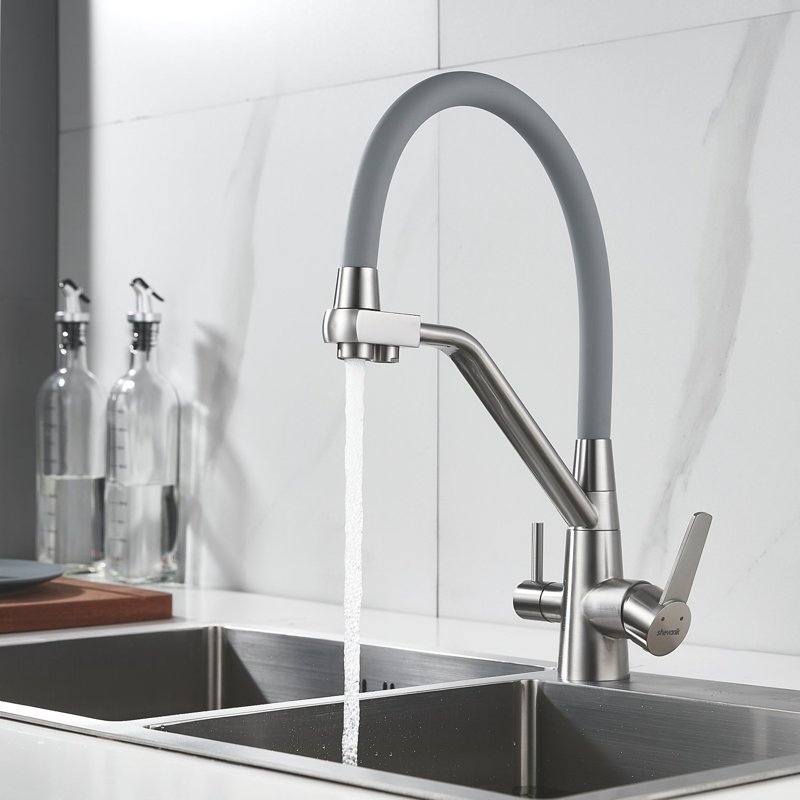 Смеситель для кухни с подключением фильтра Shevanik S968L, сатин