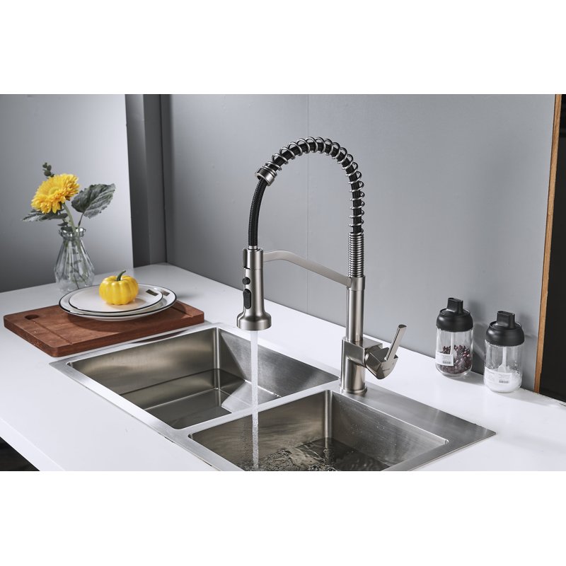 Смеситель для кухни с гибким изливом Shevanik S963L, сатин