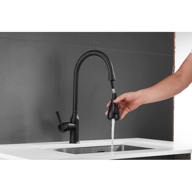 Смеситель для кухни с выдвижным изливом Shevanik S163H, черный