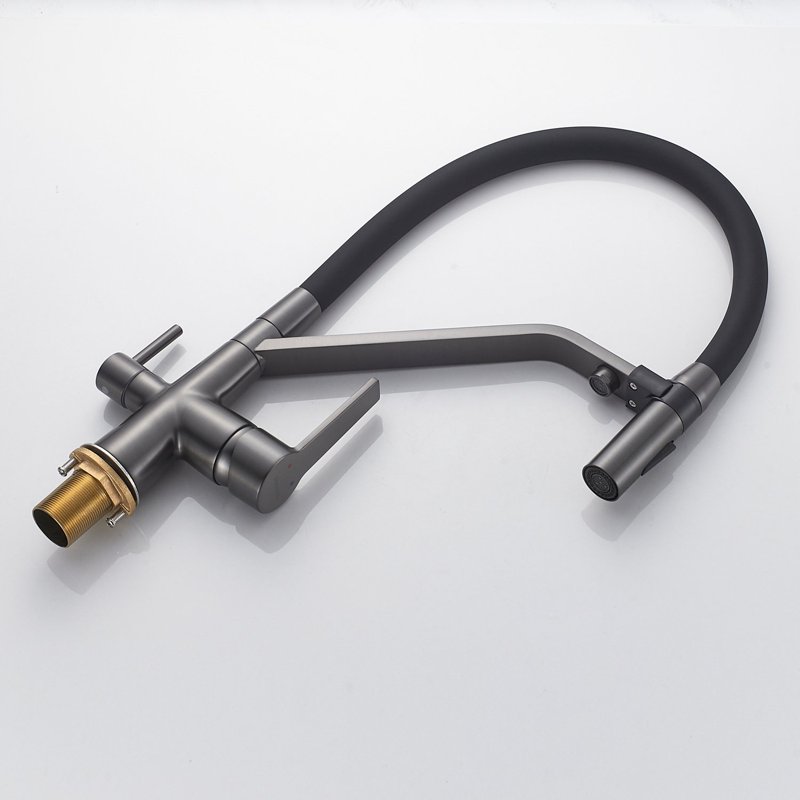 Смеситель для кухни с гибким изливом и подключением фильтра Shevanik S278T, оружейная сталь