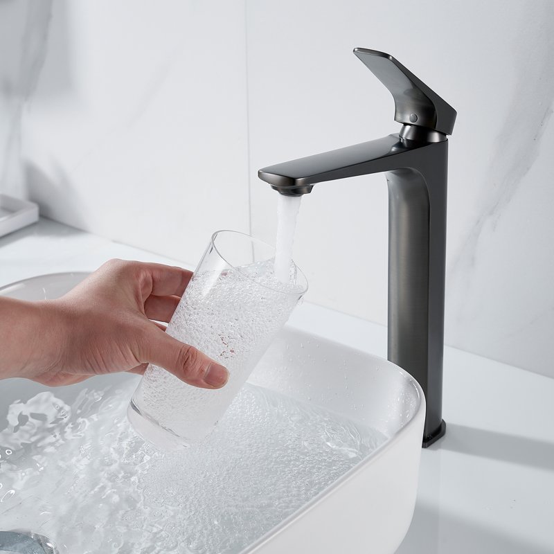 Смеситель для раковины высокий Shevanik S4211T, оружейная сталь