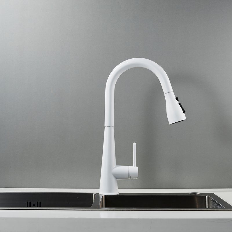 Смеситель для кухни с выдвижным изливом Shevanik S363C, белый