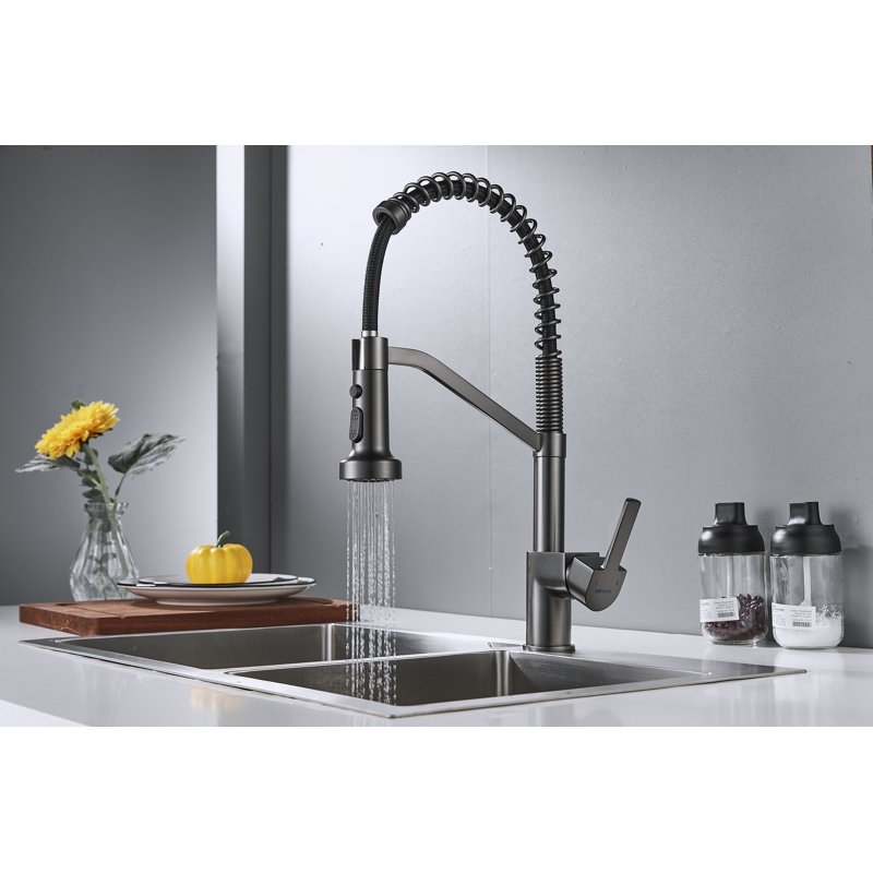 Смеситель для кухни с гибким изливом Shevanik S963T, оружейная сталь