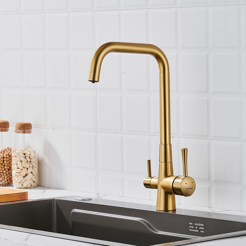 Смеситель для кухни с подключением фильтра Shevanik S528G, золотой сатин