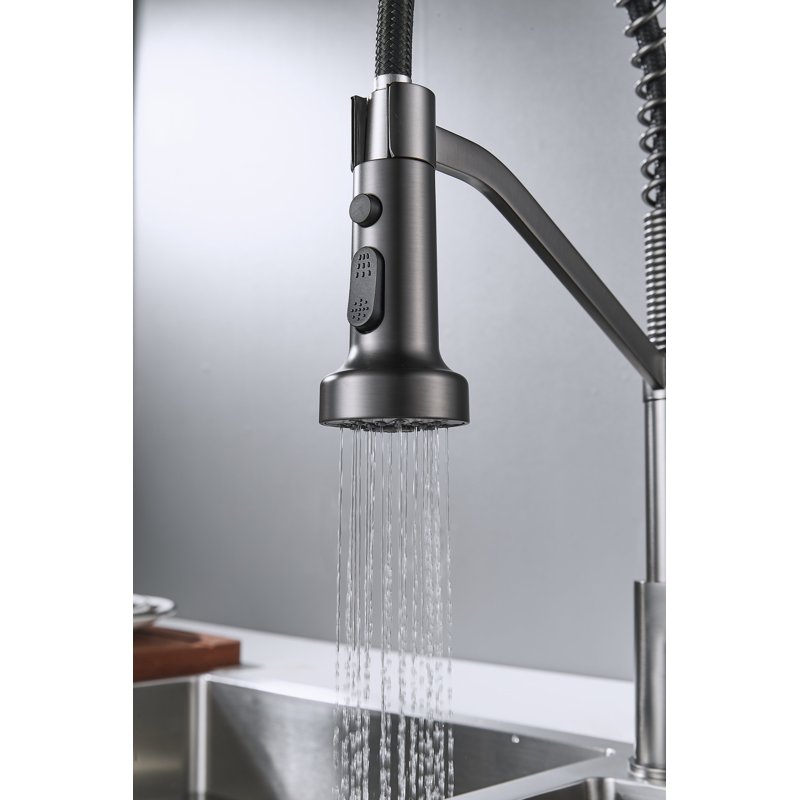 Смеситель для кухни с гибким изливом Shevanik S963T, оружейная сталь