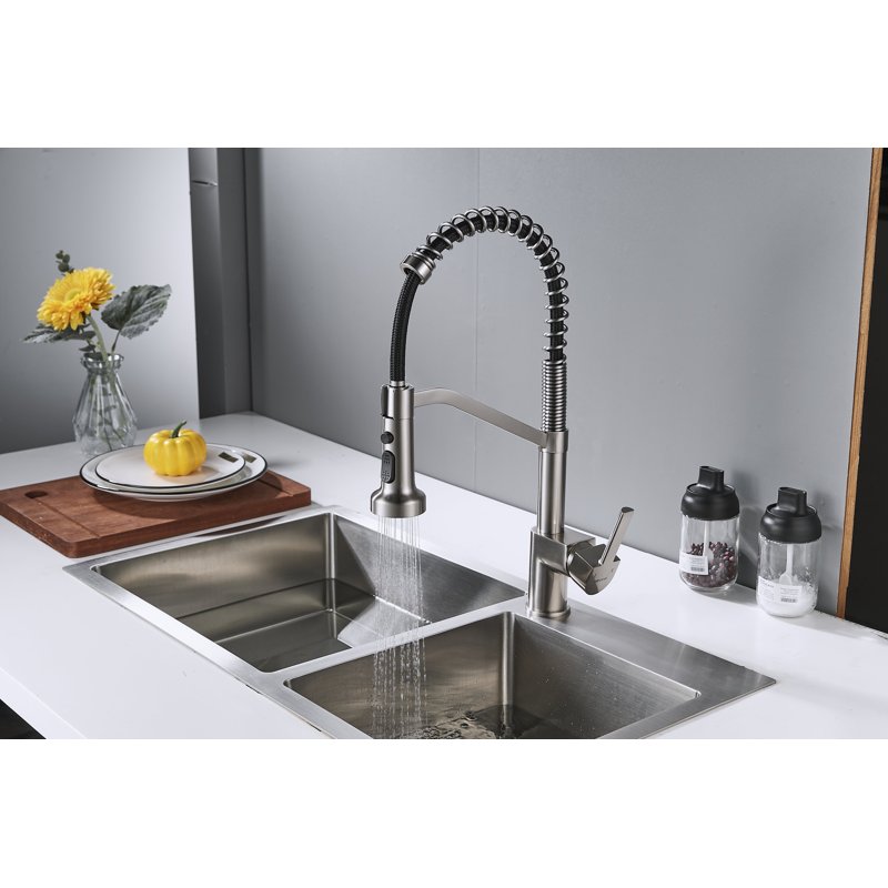 Смеситель для кухни с гибким изливом Shevanik S963L, сатин