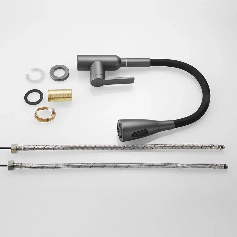 Смеситель для кухни с гибким изливом Shevanik S843T-3, оружейная сталь/черный