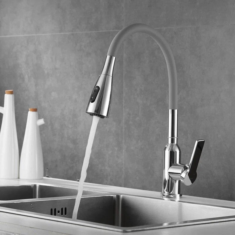 Смеситель для кухни с гибким изливом Shevanik S843-9, хром/серый