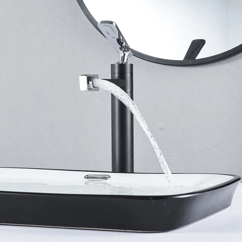 Смеситель для раковины с поворотным носиком Shevanik S6611H, черный/хром