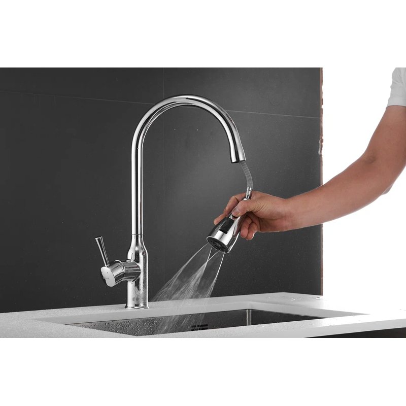 Смеситель для кухни с выдвижным изливом Shevanik S163, хром