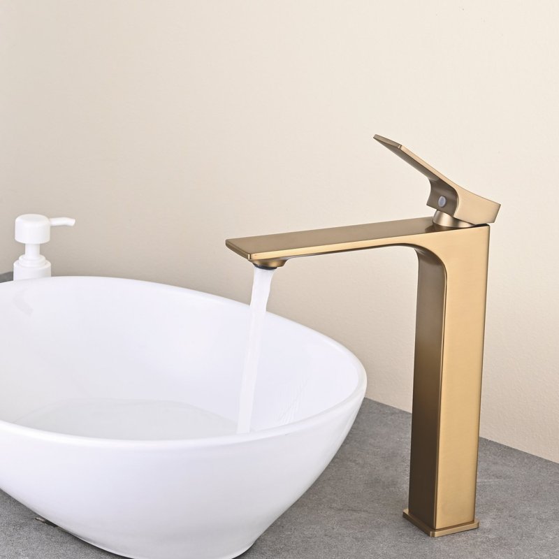 Смеситель для раковины высокий Shevanik S6111G, золотой сатин