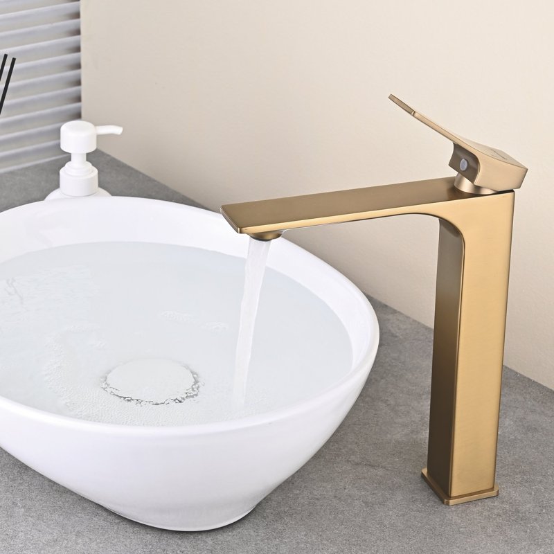 Смеситель для раковины высокий Shevanik S6111G, золотой сатин