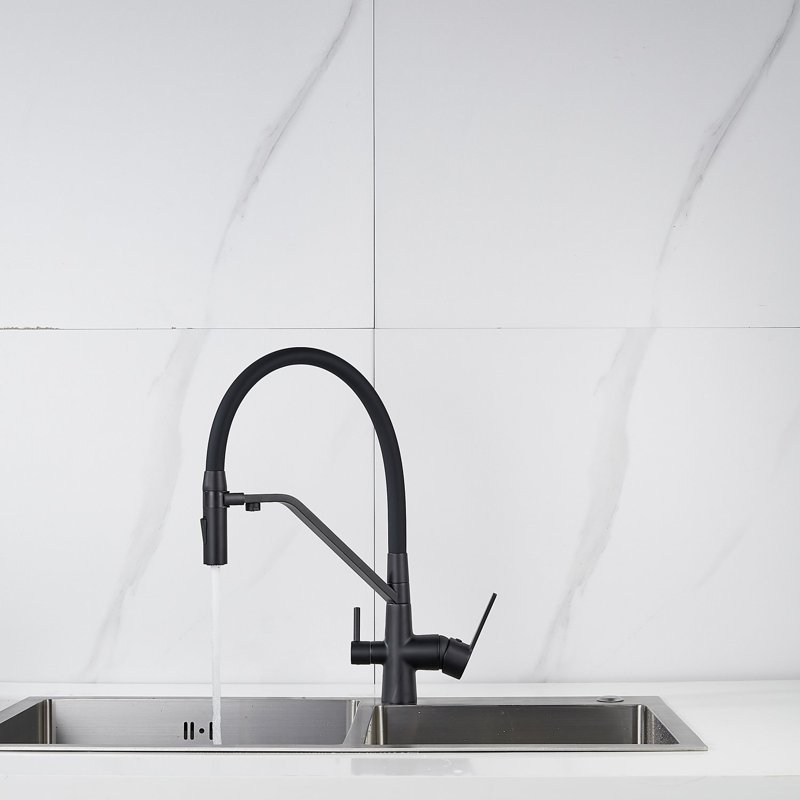 Смеситель для кухни с гибким изливом и подключением фильтра Shevanik S278H, черный