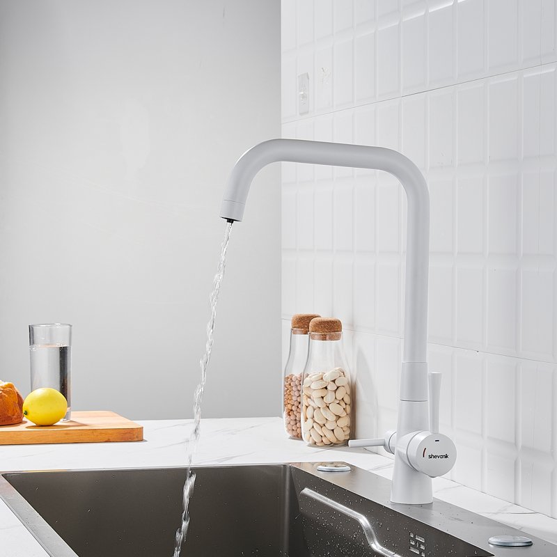 Смеситель для кухни с подключением фильтра Shevanik S528C, белый