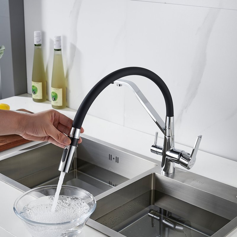 Смеситель для кухни с гибким изливом и подключением фильтра Shevanik S278, хром