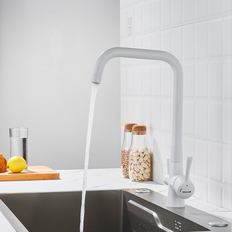 Смеситель для кухни с подключением фильтра Shevanik S528C, белый