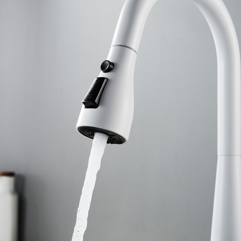 Смеситель для кухни с выдвижным изливом Shevanik S363C, белый