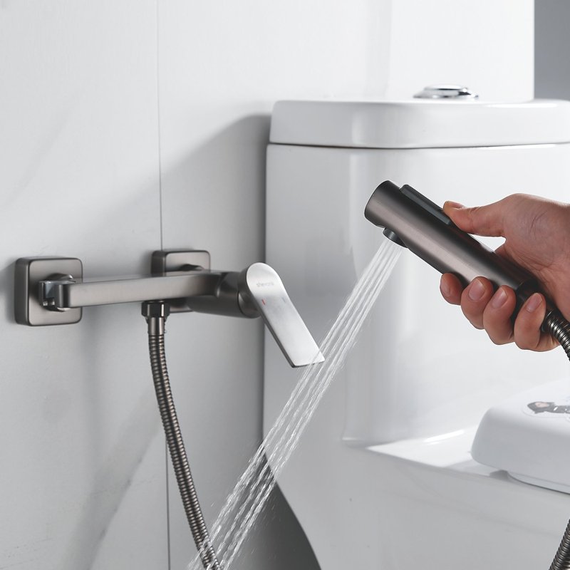 Гигиенический душ со смесителем Shevanik S107T, оружейная сталь