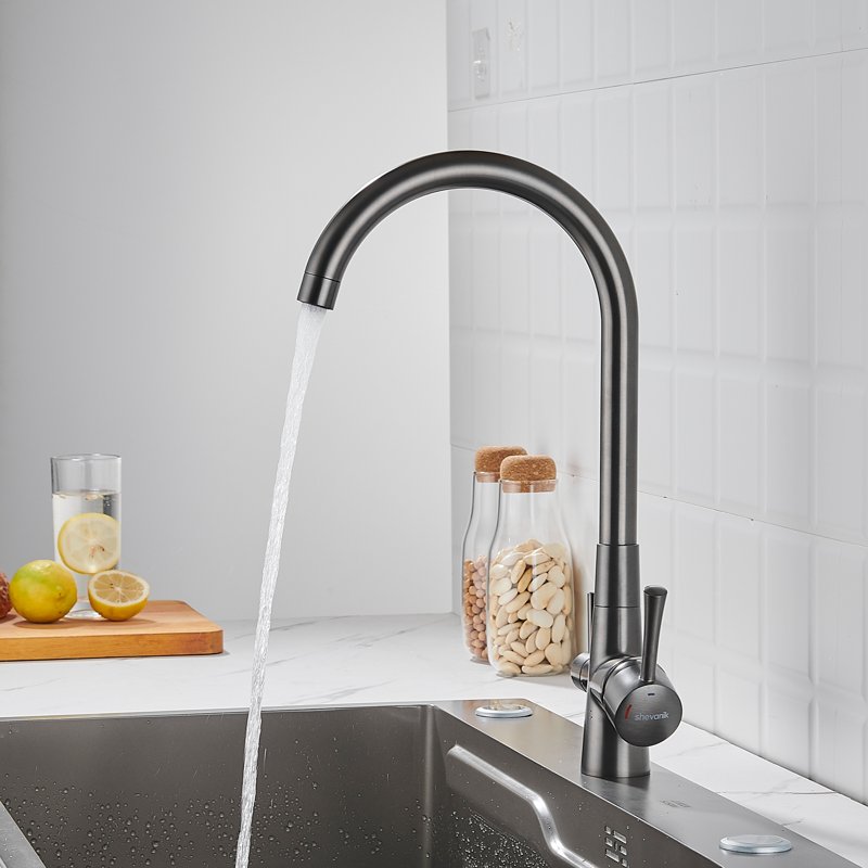 Смеситель для кухни с подключением фильтра Shevanik S428T, оружейная сталь