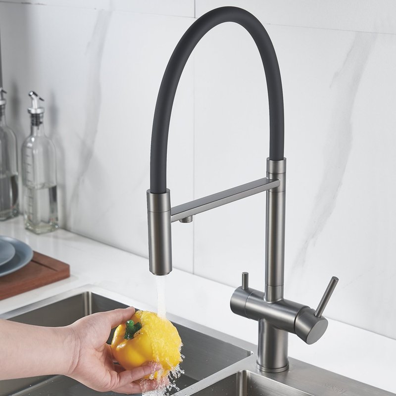 Смеситель для кухни с подключением фильтра Shevanik S178T, оружейная сталь