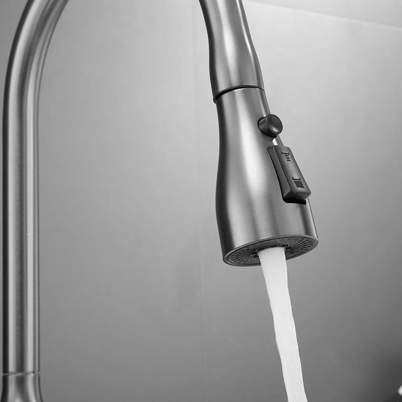 Смеситель для кухни с выдвижным изливом Shevanik S163T, оружейная сталь