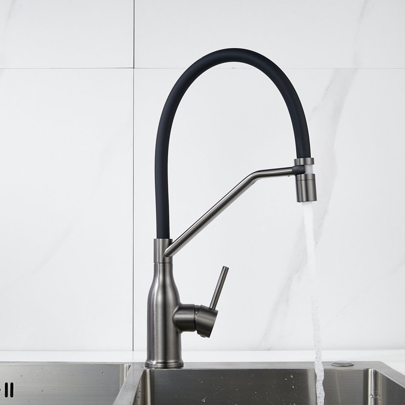 Смеситель для кухни с гибким изливом Shevanik S343T-3, оружейная сталь