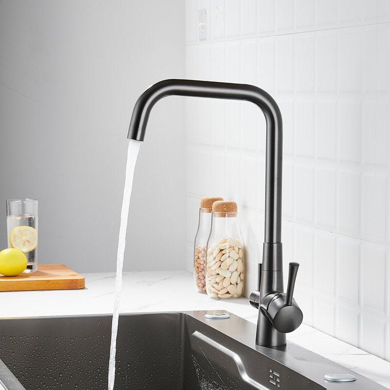 Смеситель для кухни с подключением фильтра Shevanik S528T, оружейная сталь