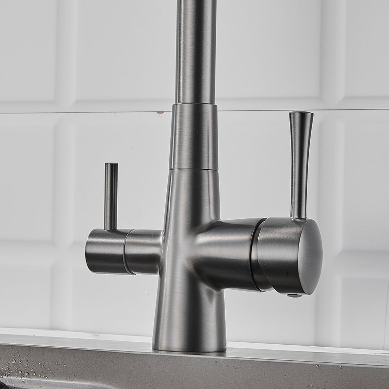 Смеситель для кухни с подключением фильтра Shevanik S528T, оружейная сталь