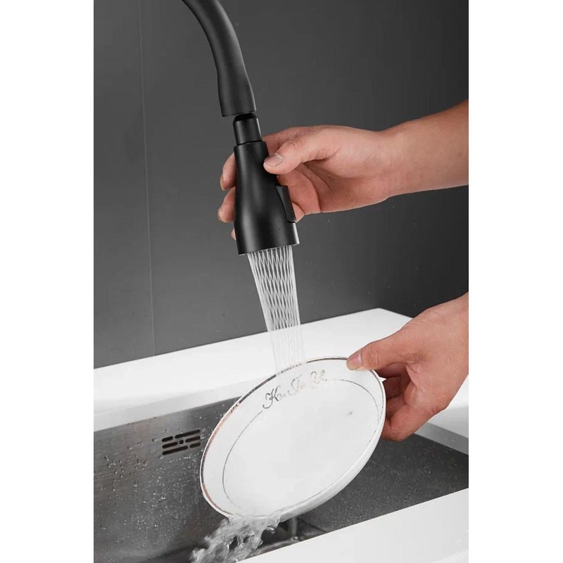 Смеситель для кухни с выдвижным изливом Shevanik S163H, черный