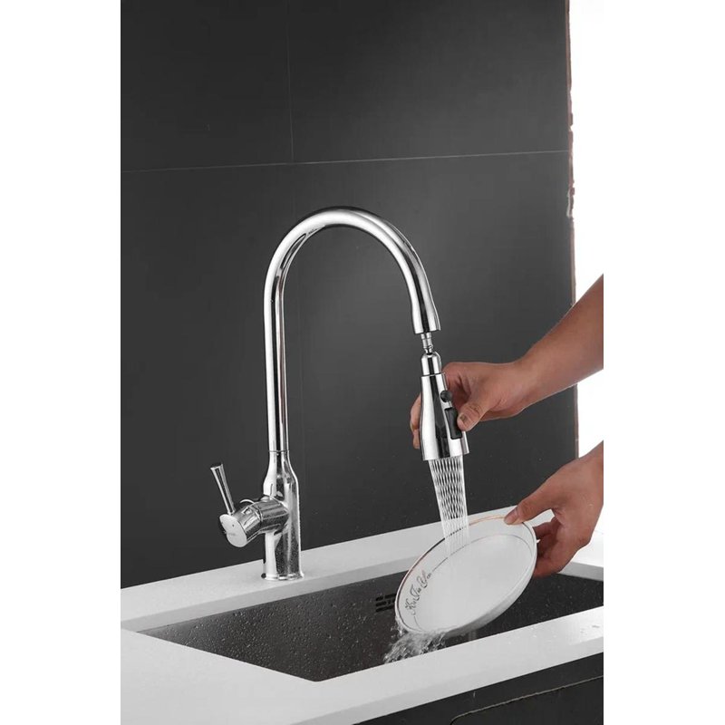 Смеситель для кухни с выдвижным изливом Shevanik S163, хром