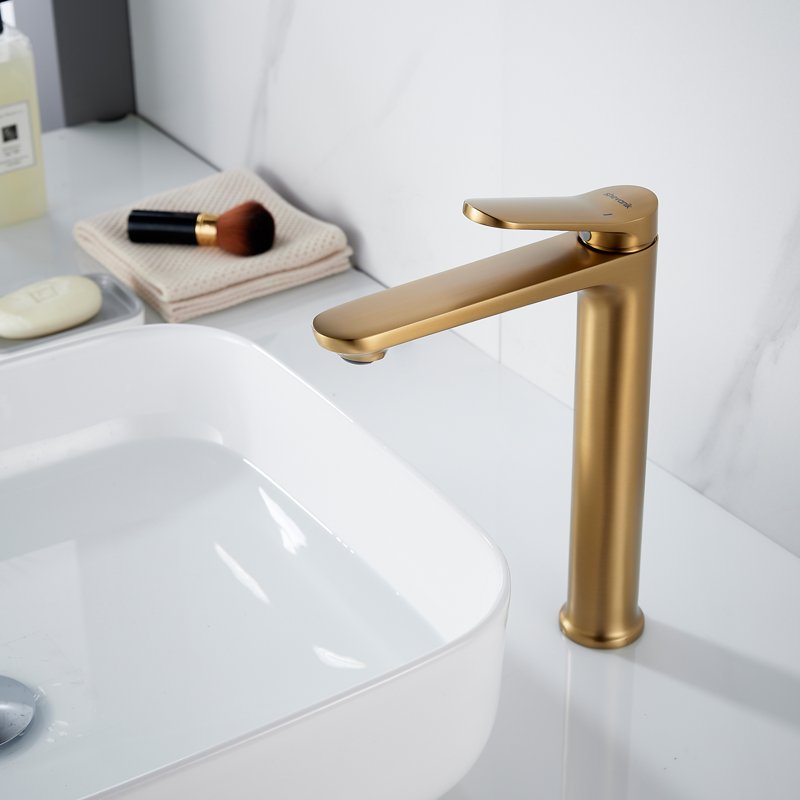 Смеситель для раковины высокий Shevanik S4311G, золотой сатин