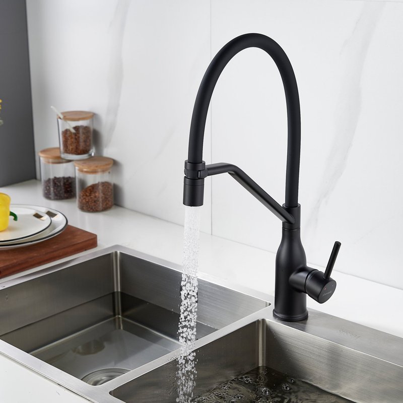 Смеситель для кухни с гибким изливом Shevanik S343H-3, черный