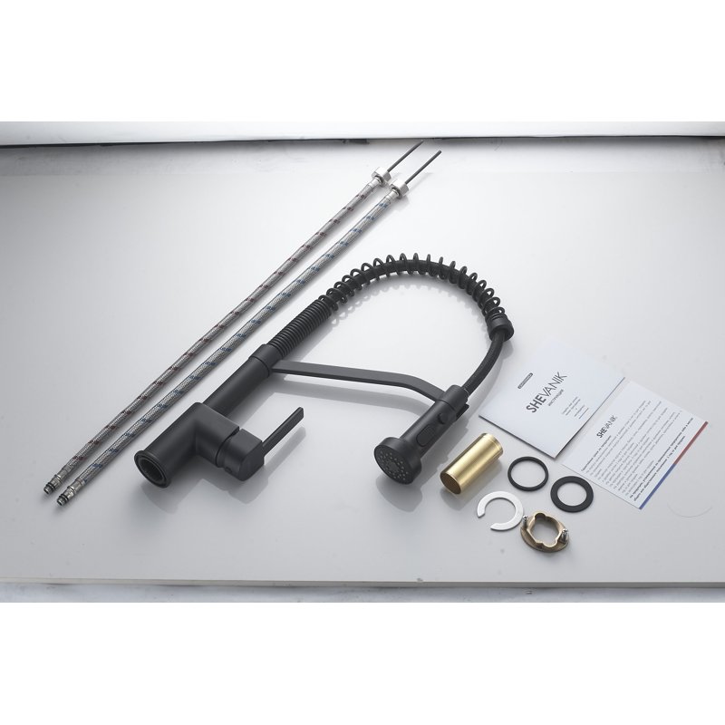 Смеситель для кухни с гибким изливом Shevanik S963H, черный