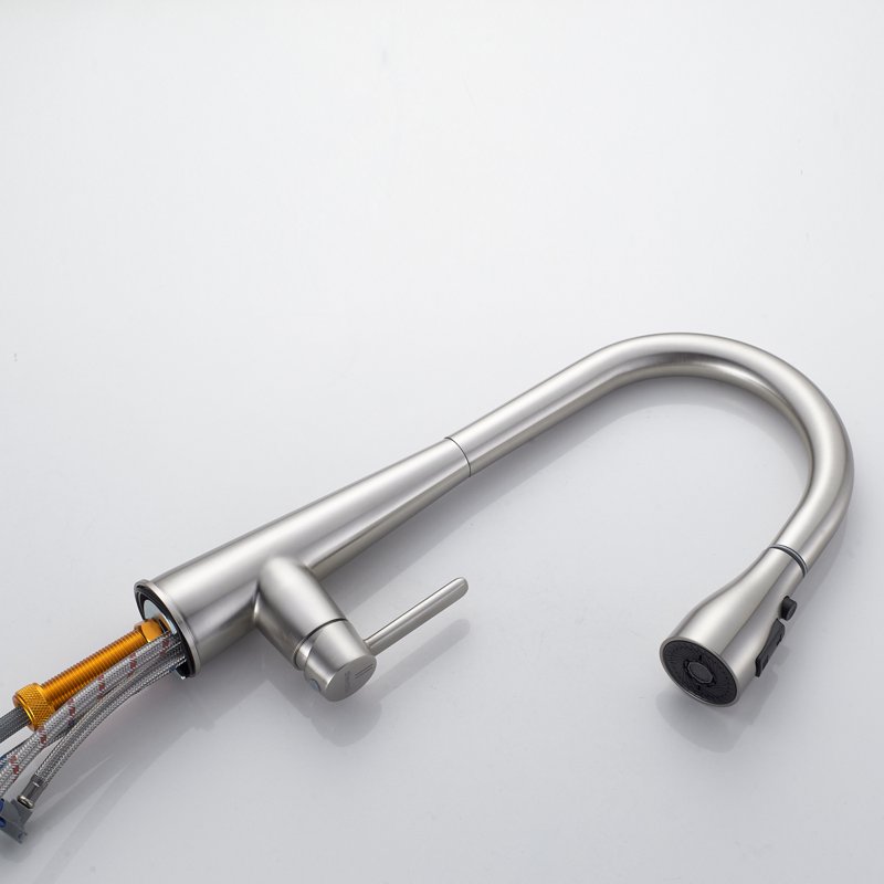 Смеситель для кухни с выдвижным изливом Shevanik S363L, сатин