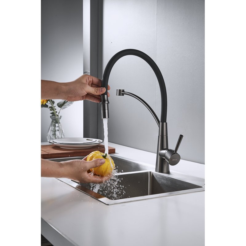 Смеситель для кухни с подключением фильтра Shevanik S743T-3, оружейная сталь/черный