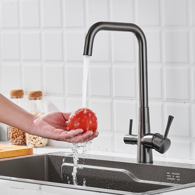 Смеситель для кухни с подключением фильтра Shevanik S528T, оружейная сталь