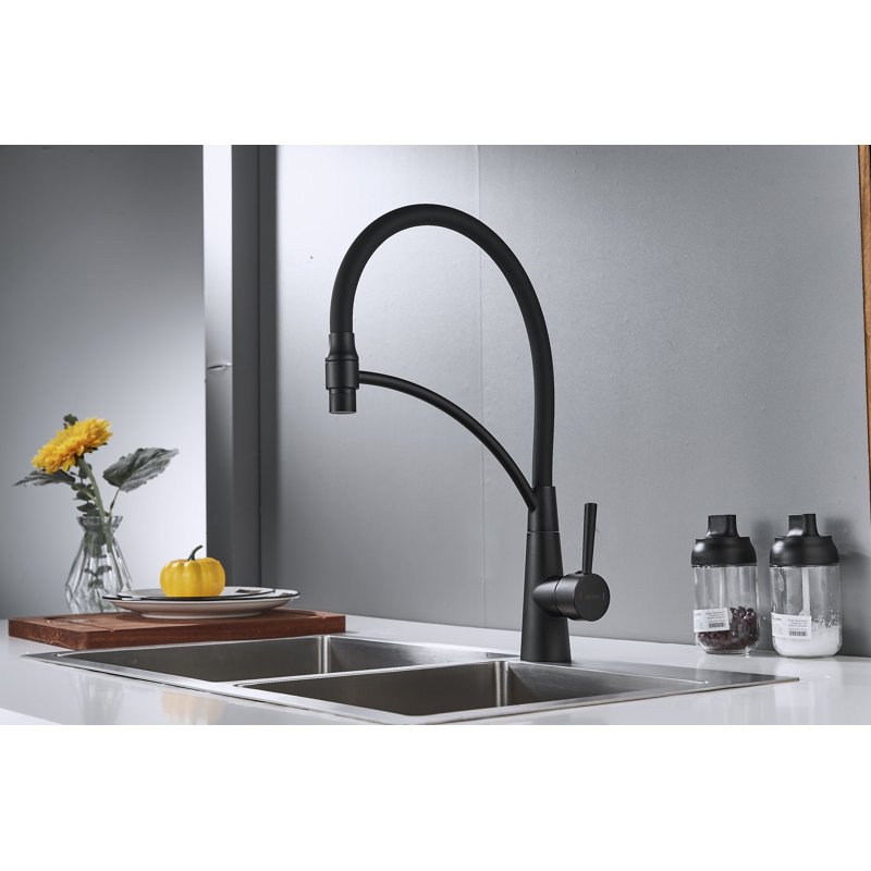 Смеситель для кухни с гибким изливом Shevanik S743H-3, черный