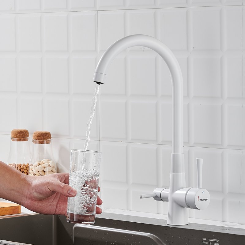 Смеситель для кухни с подключением фильтра Shevanik S428C, белый