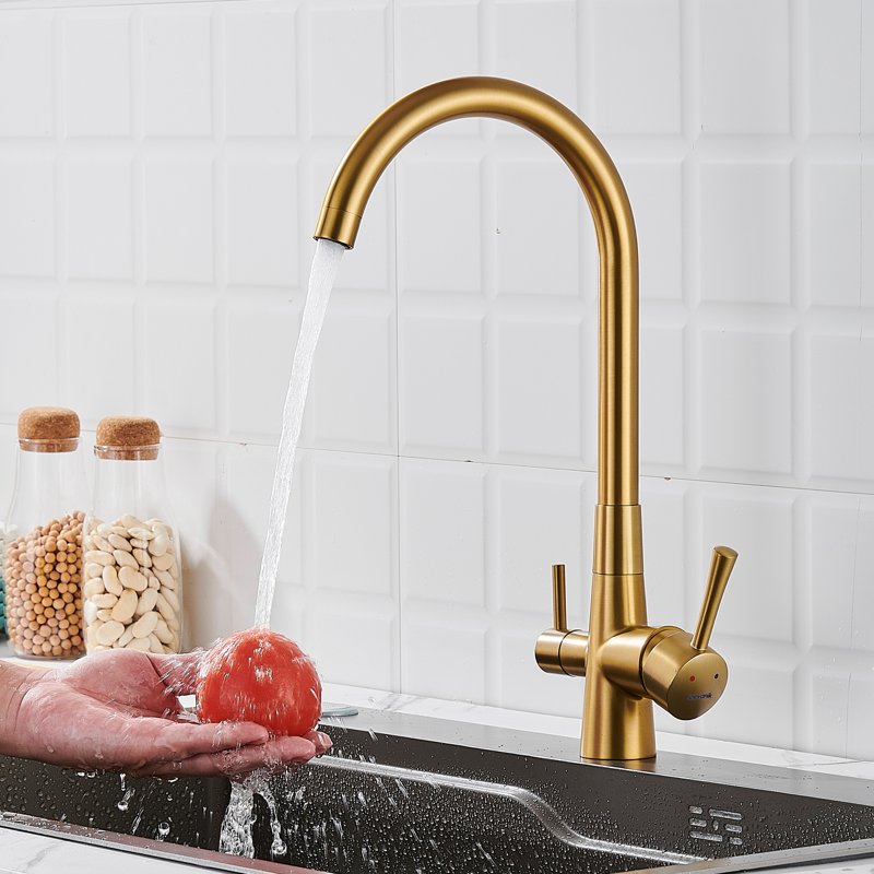 Смеситель для кухни с подключением фильтра Shevanik S428G, золотой сатин