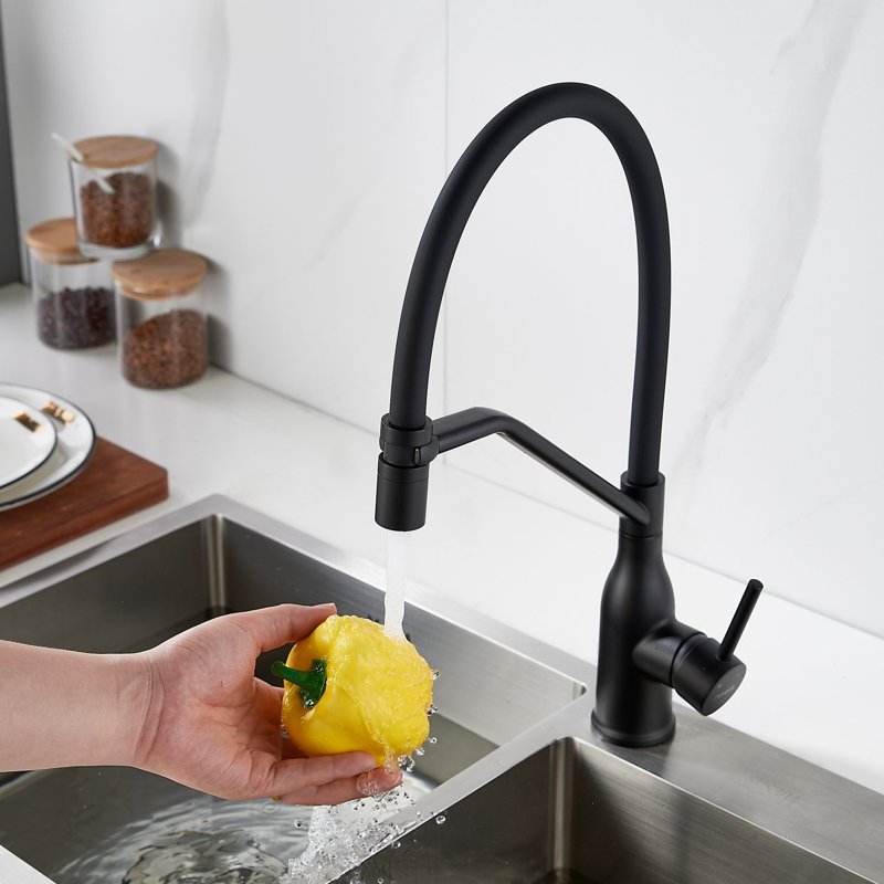 Смеситель для кухни с гибким изливом Shevanik S343H-3, черный