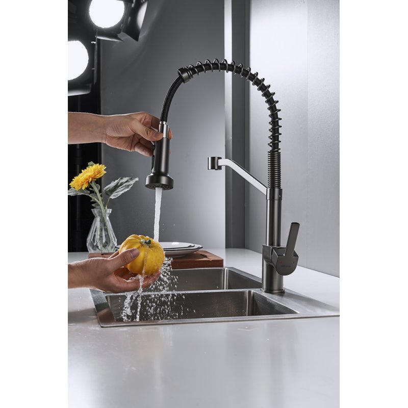 Смеситель для кухни с гибким изливом Shevanik S963T, оружейная сталь