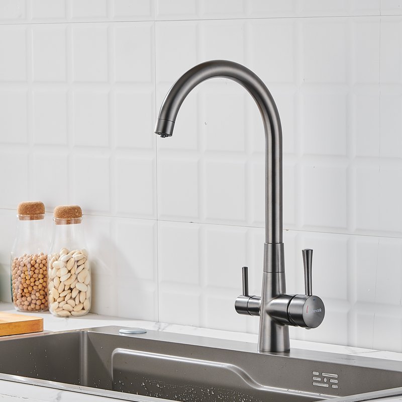 Смеситель для кухни с подключением фильтра Shevanik S428T, оружейная сталь